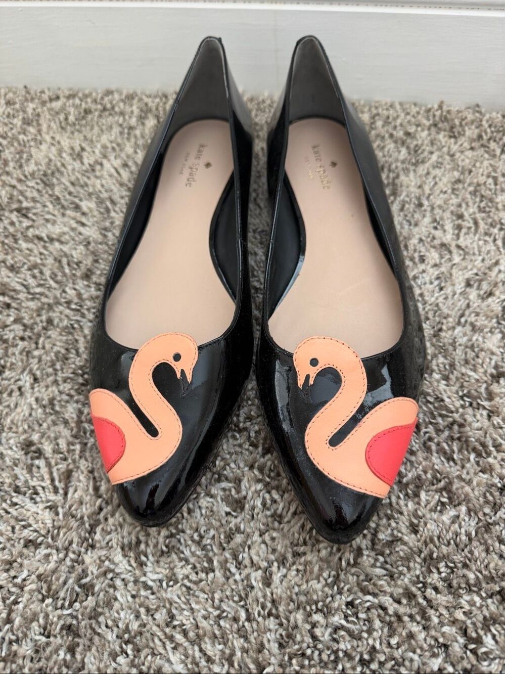 Kate Spade Eleanor Flamingo Flats Black Patent Flats Size 11